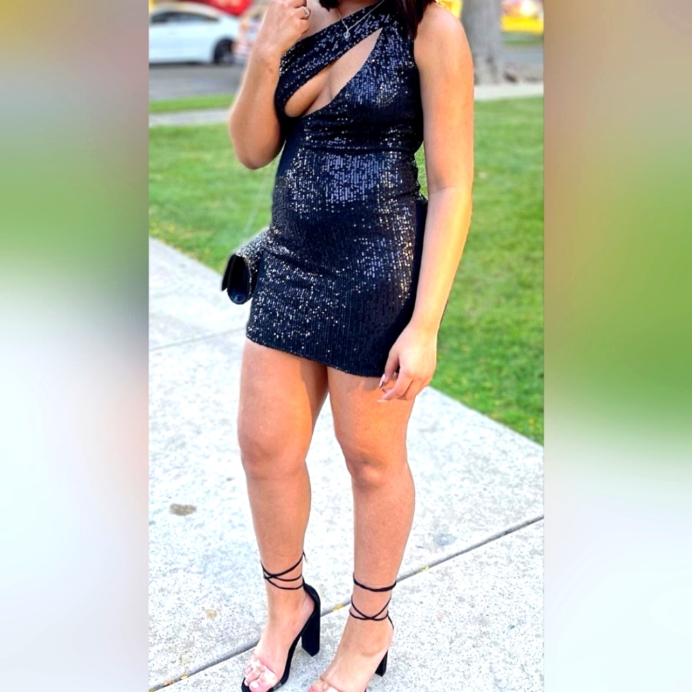Black Sequin Mini Dress